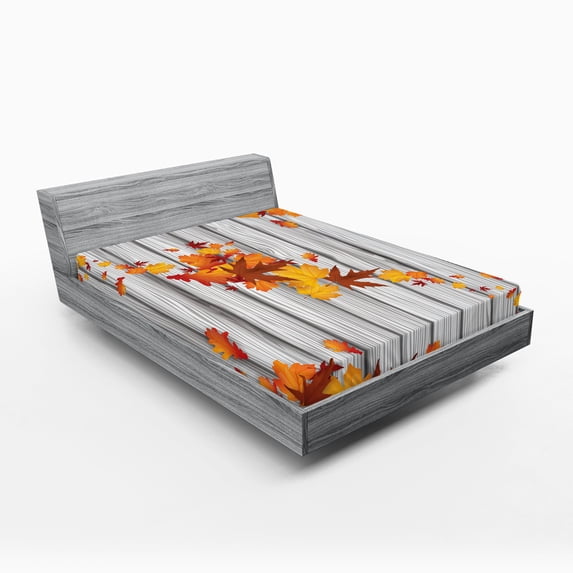 Ambesonne Autumn Fitted Sheet, Fall Maple Leafs Tree, Full Size, Orange White