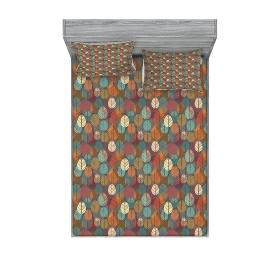 Ambesonne Autumn Fitted Sheet & Pillow Sham Set, Creative Nature Composition, Full, Multicolor