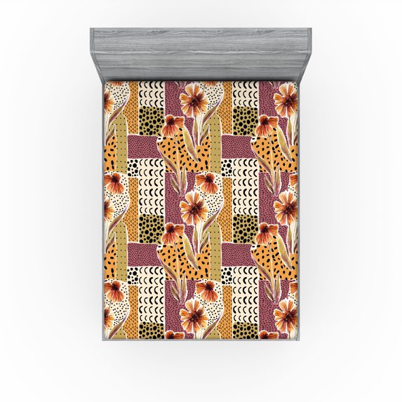Ambesonne Autumn Fitted Sheet, Sunflowers Semicircles Art, Full Size, Pale Orange and Dark Mustard
