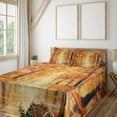 thumbnail image 1 of Ambesonne Autumn Fitted & Top Sheet Set with Shams, Forest Lake Fall Trees, Orange Brown, 1 of 5