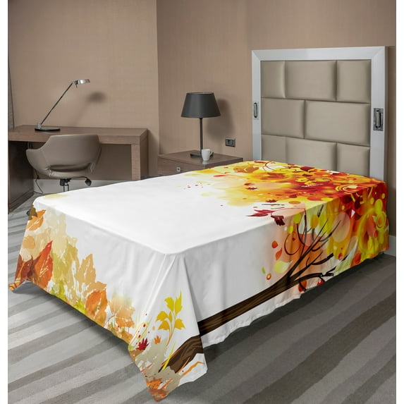 Ambesonne Autumn Flat Sheet, Abstract Fall Season Tree, TwinXL Size, Multicolor