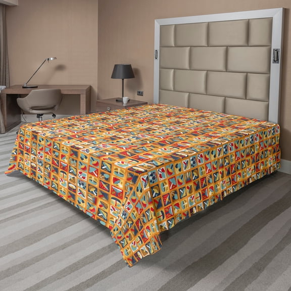 Ambesonne Autumn Flat Sheet, Abstract Mushroom Art, California King, Dark Pink and Marigold