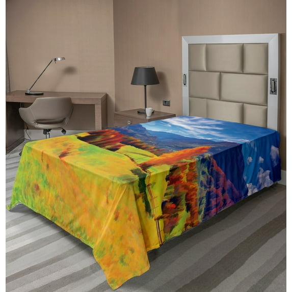 Ambesonne Autumn Flat Sheet, Alpine Mountain Design, TwinXL Size, Multicolor