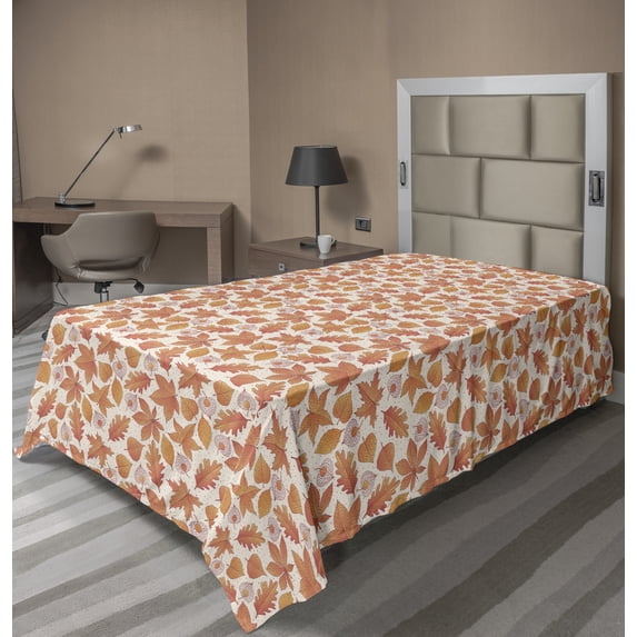Ambesonne Autumn Flat Sheet, Assortment of Leaves Pattern, Twin Size, Champagne Dark Salmon
