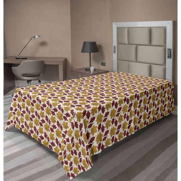 Ambesonne Autumn Flat Sheet, Chestnut Hawthorn Leaves, TwinXL Size, Pale Maroon Dark Yellow