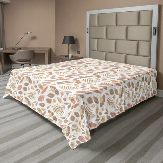 Ambesonne Autumn Flat Sheet, Colorful Leaves Calm Tones, Full Size, Warm Taupe and Pale Peach