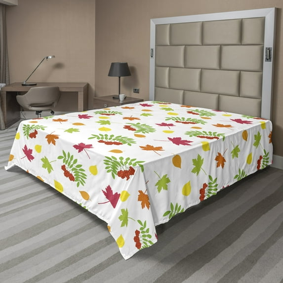 Ambesonne Autumn Flat Sheet, Colorful Simplistic Fall, California King, Multicolor