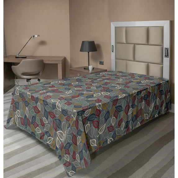 Ambesonne Autumn Flat Sheet, Faded Toned Leaves Art, Twin Size, Multicolor