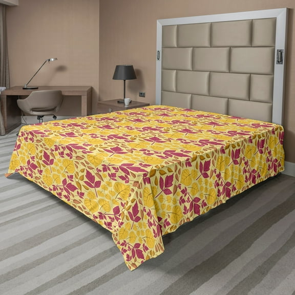 Ambesonne Autumn Flat Sheet, Fall Season Color Palette, King Size, Orange and Pastel Yellow