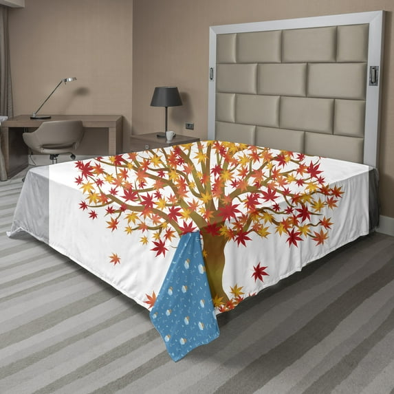 Ambesonne Autumn Flat Sheet, Fall Season MaplevLeaves, California King, Multicolor