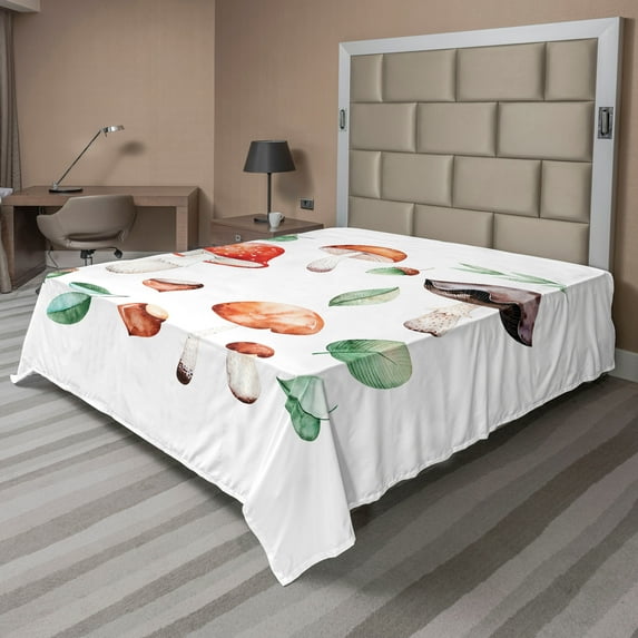 Ambesonne Autumn Flat Sheet, Fall Season Mushroom, Full Size, Multicolor