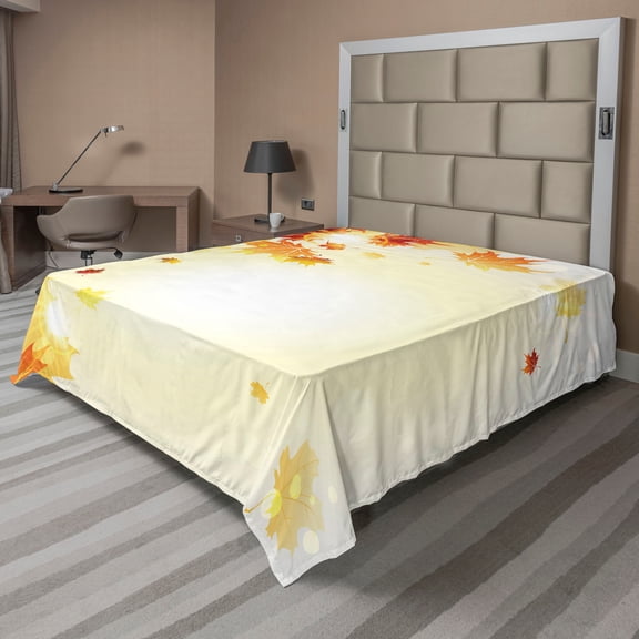 Ambesonne Autumn Flat Sheet, Flying Maple Leaves, King Size, Pale Mustard Dark Orange