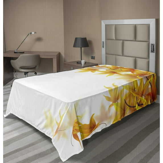 Ambesonne Autumn Flat Sheet, Maple Leaf Branches, Twin Size, Yellow Orange and Brown