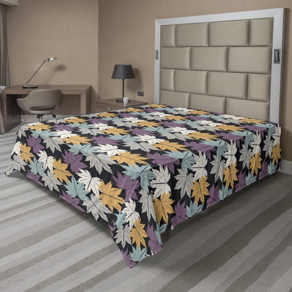 Ambesonne Autumn Flat Sheet, Maple Leafs Illustration, King Size, Multicolor