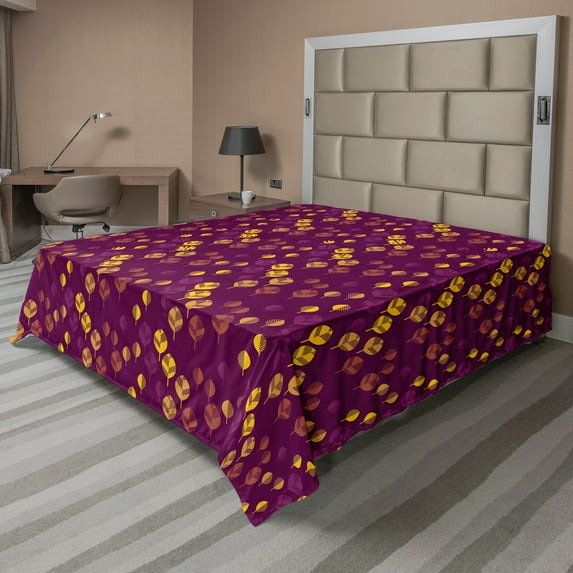 Ambesonne Autumn Flat Sheet, Nature Warm Tones Cozy Art, Queen Size, Plum and Earth Yellow