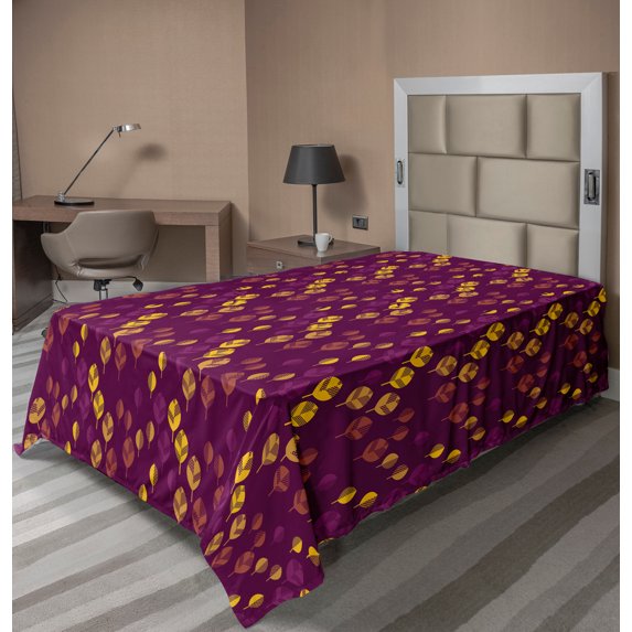 Ambesonne Autumn Flat Sheet, Nature Warm Tones Cozy Art, TwinXL Size, Plum and Earth Yellow