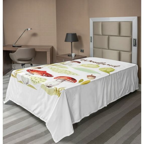 Ambesonne Autumn Flat Sheet, Pastel Aquarelle Woods Nuts, Twin Size, Multicolor