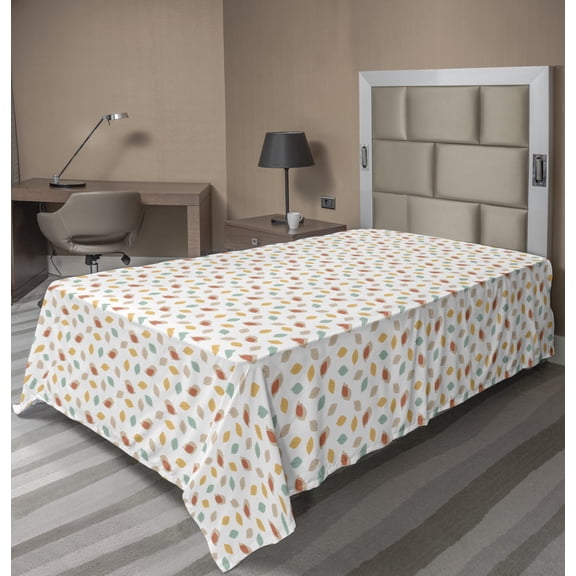 Ambesonne Autumn Flat Sheet, Pastel Leaves and Tiny Birds, Twin Size, White Multicolor