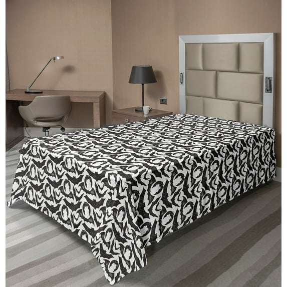 Ambesonne Autumn Flat Sheet, Scary Bats Time of the Year, Twin Size, Charcoal Grey and White