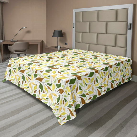Ambesonne Autumn Flat Sheet, Seasonal Garden Elements, King Size, White Multicolor