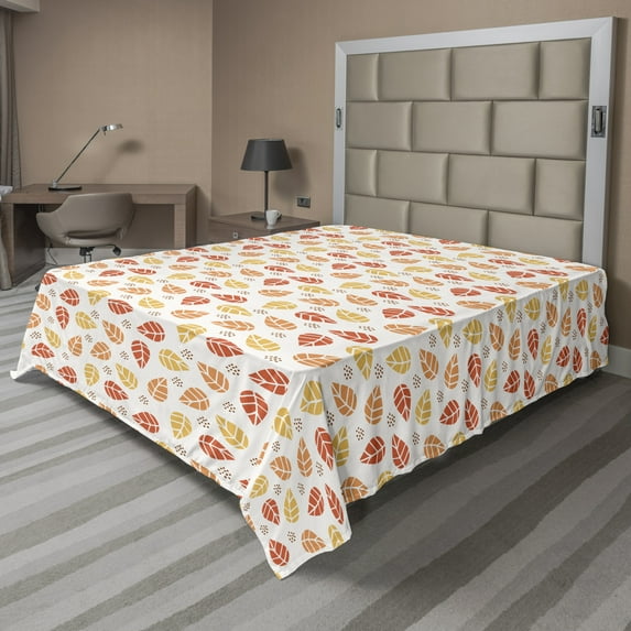 Ambesonne Autumn Flat Sheet, Tangerine Repeat Pattern, California King, Burnt Sienna and Mustard