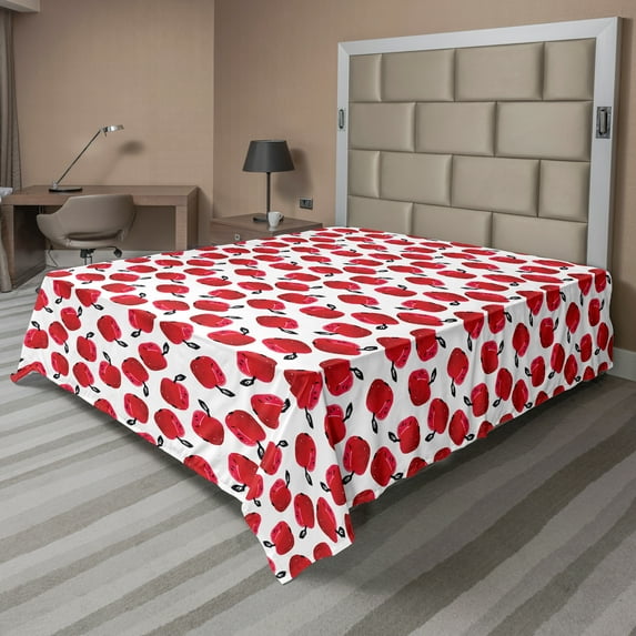 Ambesonne Autumn Flat Sheet, Warm Colored Ripe Apples, California King, Dark Pink and Dark Coral
