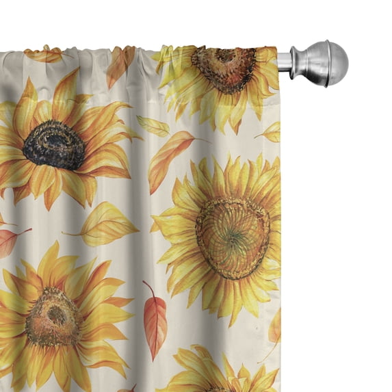 Ambesonne Autumn Floral Curtains, Sunflowers Vintage, Pair of 28"x63", Dark Orange and Earth Yellow