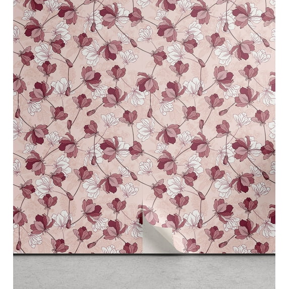 Ambesonne Autumn Flowers Peel & Stick Wallpaper for Home, Simple Bloom Romance, 13"x100", Rose Raspberry White