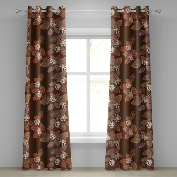 Ambesonne Autumn Grommet Curtain, Fall Inspirations Flowers, 50"x84", Redwood and Pale Maroon