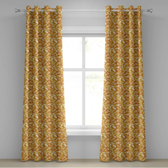 Ambesonne Autumn Grommet Curtain, Fall Leaf Silhouettes, 50" x 96", Marigold Orange White