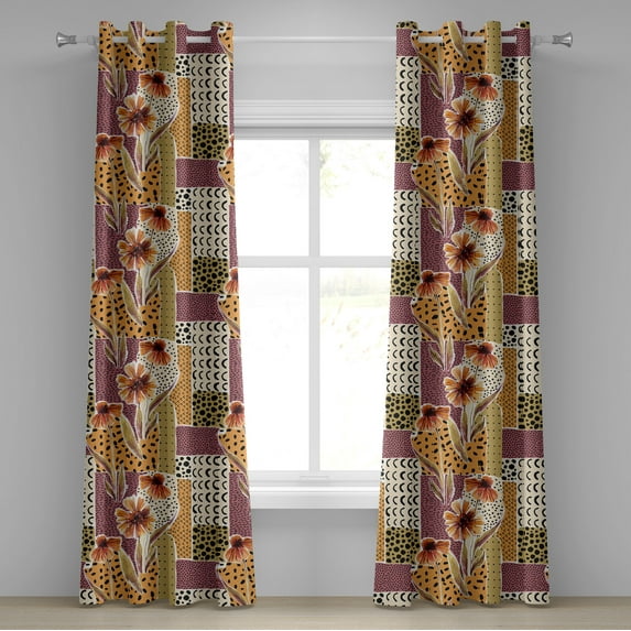 Ambesonne Autumn Grommet Curtain, Sunflowers Semicircles Art, 50"x96", Pale Orange and Dark Mustard