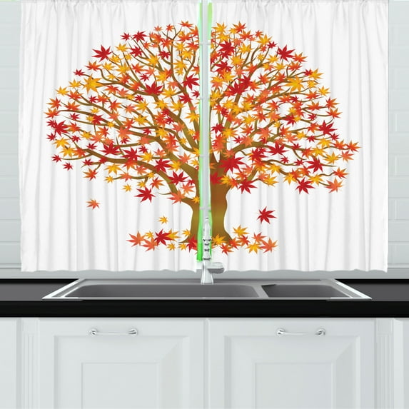 Ambesonne Autumn Kitchen Curtains, Fall Season MaplevLeaves, 55"x39", Multicolor