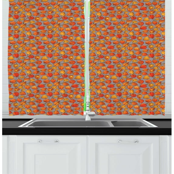 Ambesonne Autumn Kitchen Curtains, Golden Shade Berry Theme, 55"x45", Taupe Grey and Vermilion
