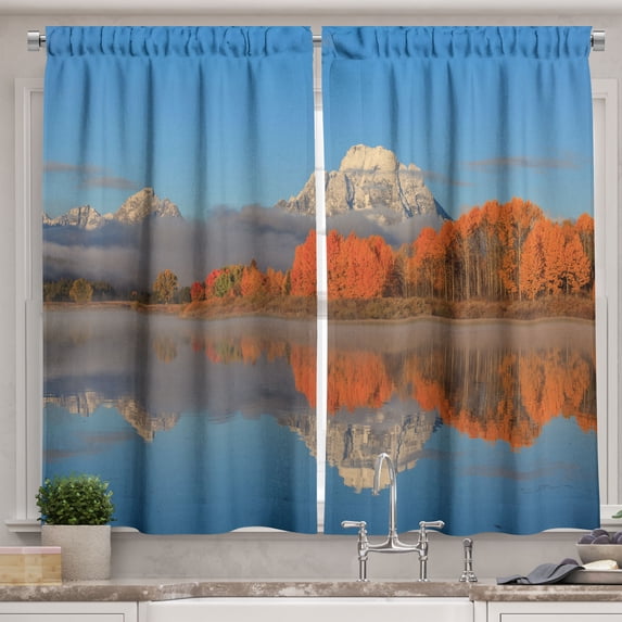 Ambesonne Autumn Kitchen Curtains, Grand Teton Park Aspen Tree, 55"x45", Multicolor