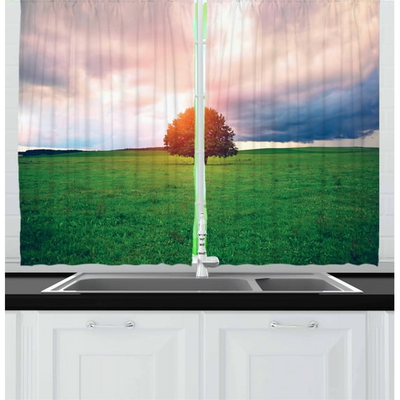 Ambesonne Autumn Kitchen Curtains, Idyllic Countryside, 55"x39", Multicolor