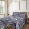 thumbnail image 1 of Ambesonne Autumn Leaves Fitted & Flat Sheet with Shams 4 Pcs Set, Neutral Ferns Pattern, King, Cadet Blue Lilac Eggplant, 1 of 1