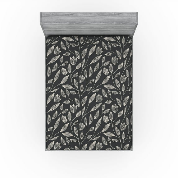 Ambesonne Autumn Leaves Fitted Sheet, Modern Boho Leafy Art, Queen Size, Dark Sepia Pale Camel