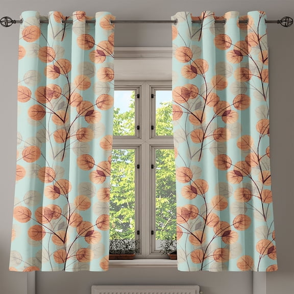 Ambesonne Autumn Leaves Grommet Curtain, Simple Leafy Branches, 50"x60", Mint Green Burnt Sienna