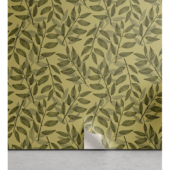 Ambesonne Autumn Leaves Peel & Stick Wallpaper for Home, Falling Leafy Branch, 13"x36", Apple Green Dark Green