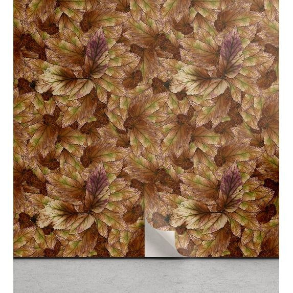 Ambesonne Autumn Leaves Peel & Stick Wallpaper for Home, Neutral Leafy Print, 13"x100", Dark Khaki Lime Green