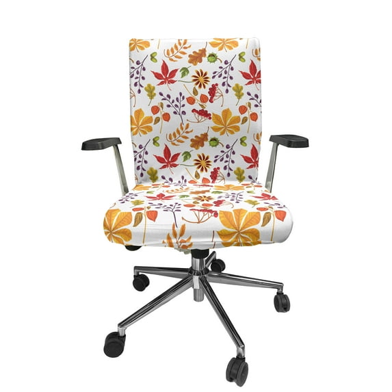 Ambesonne Autumn Office Chair Cover Stretchable High Back, Leaves Composition Art, Vermilion and Burnt Orange