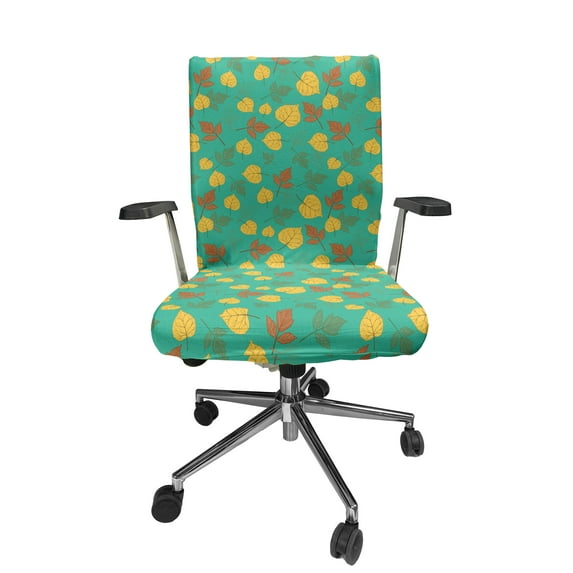 Ambesonne Autumn Office Chair Cover Stretchable High Back, Seasonal Fall of the Leaf, Sea Green and Mustard