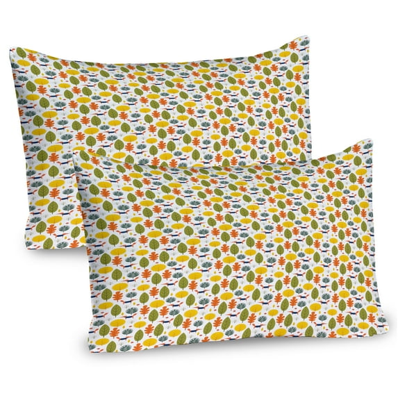 Ambesonne Autumn Pillow Sham 2 Pack, Colorful Red Fox on Season, 36"x20", White and Multicolor
