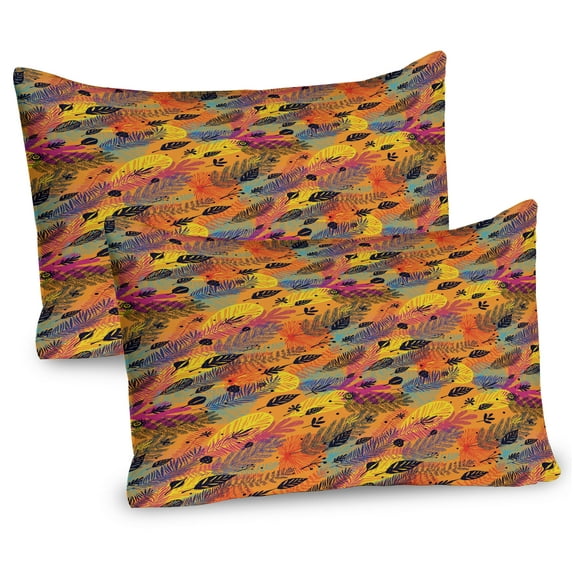 Ambesonne Autumn Pillow Sham 2 Pack, Colorful Sketchy Plantation, 26"x20", Marigold and Multicolor