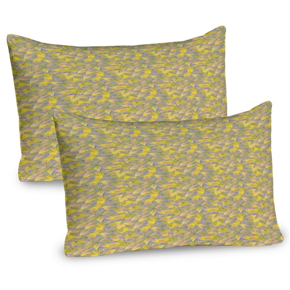 Ambesonne Autumn Pillow Sham 2 Pack, Fall Foliage Dry Leaves Art, 26"x20", Ceil Blue Ecru