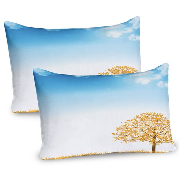 Ambesonne Autumn Pillow Sham 2 Pack, Pastoral Maple Tree, 36"x20", Orange Blue and White
