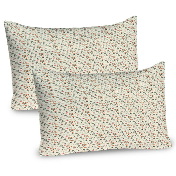 Ambesonne Autumn Pillow Sham 2 Pack, Pine Cones Leafs Rose Hip, 30"x20", Cream and Dark Peach