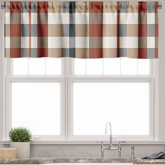 Ambesonne Autumn Plaid Valance Pack of 2, Buffalo Tartan Pattern, 42"X18", Cinnamon Camel Ivory