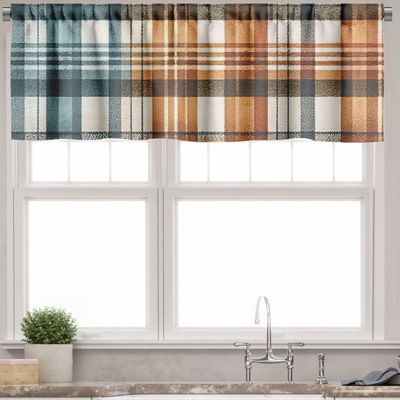 Ambesonne Autumn Plaid Valance Pack of 2, Modern Buffalo Tartan, 42"X12", Dark Yellow Cadet Blue