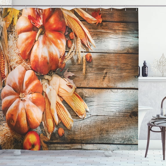 Ambesonne Autumn Pumpkin Shower Curtain, Harvest Ingredients, 69"Wx84"L, Multicolor